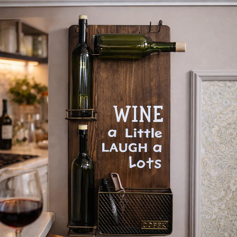Wall-mounted wooden wine rack – decorative and — photo 1