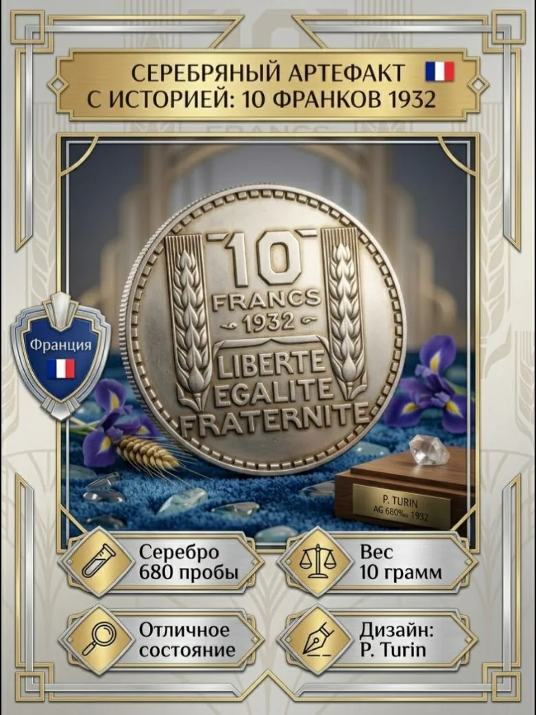 Серебряная монета Франции 10 франков 1932 года — фото 5