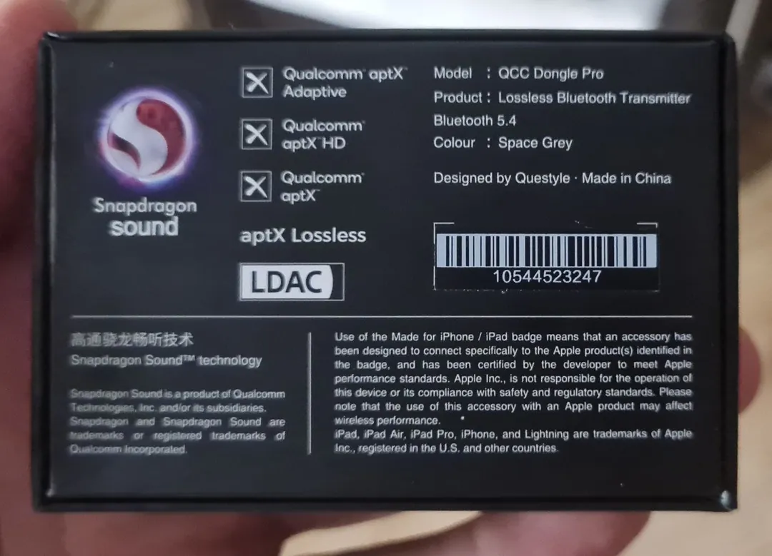 ბლუთუზ გადაცემის მოწყობილობა Questyle QCC Dongle Pro — ფოტო 1
