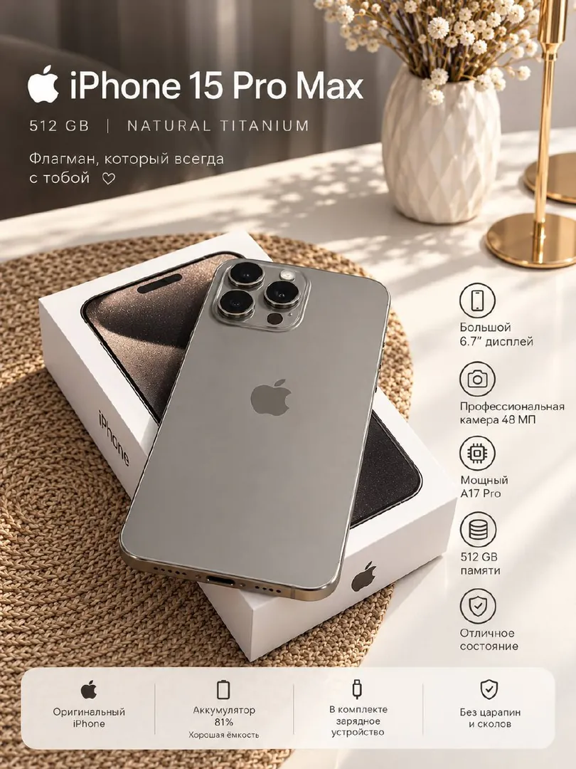 iPhone 15 Pro Max 512 GB Natural Titanium — фото 1