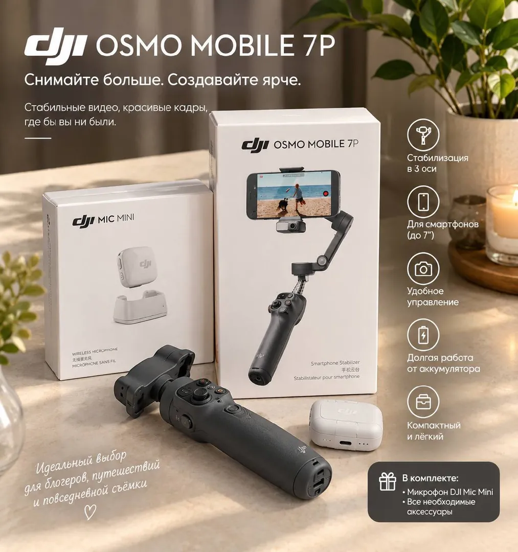 Набор DJI Osmo Mobile 7P и DJI Mic Mini — фото 1