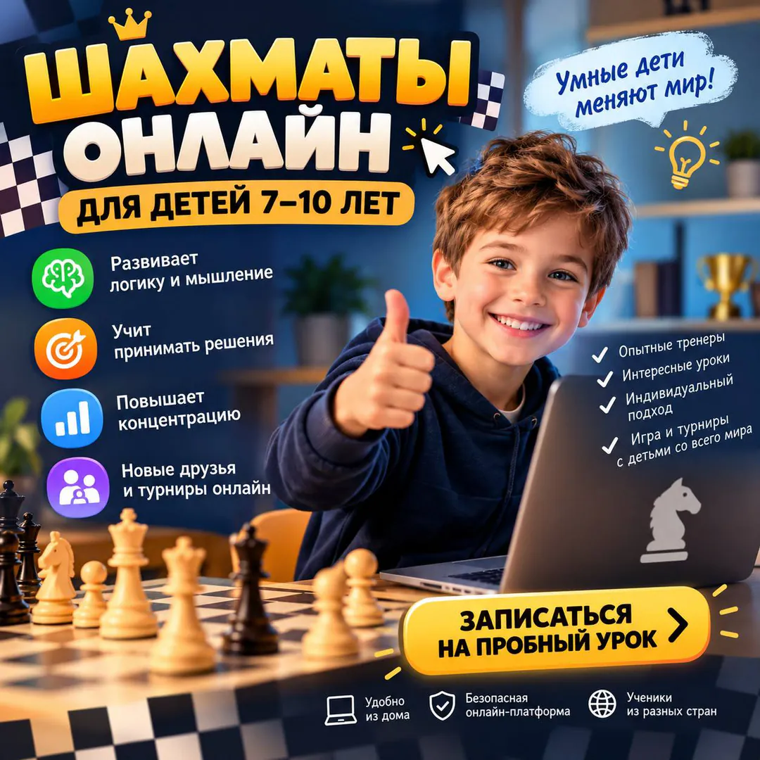 Онлайн-занятия по шахматам для детей 7-10 лет — фото 1