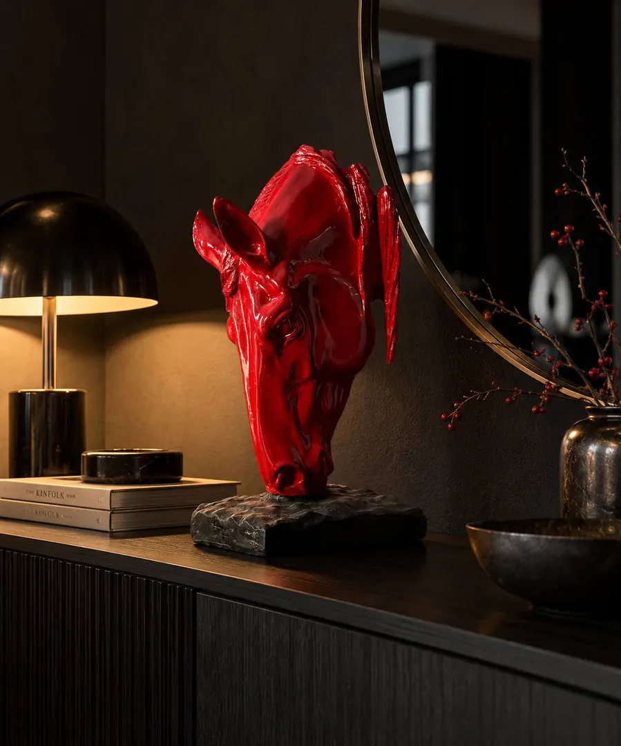 Red plastic horse head sculpture 55 cm — photo 2