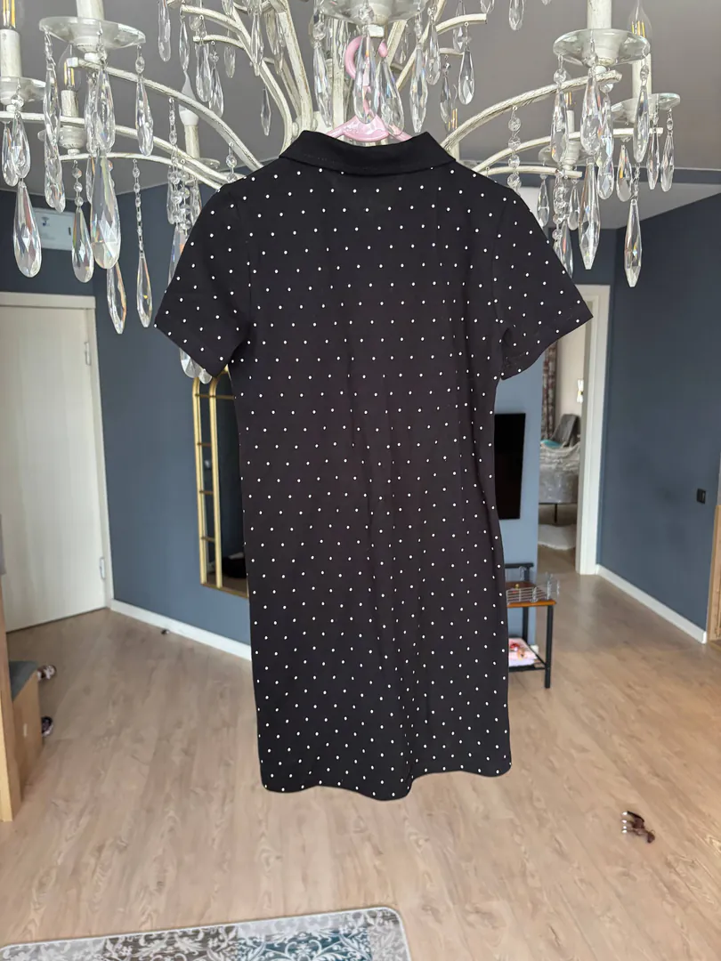 Children's black polka dot dress cotton 128-134 — photo 1