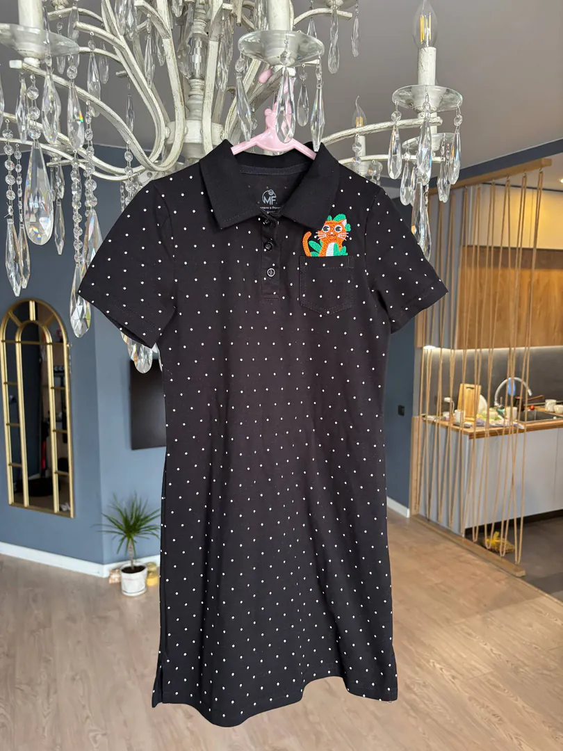 Children's black polka dot dress cotton 128-134 — photo 2