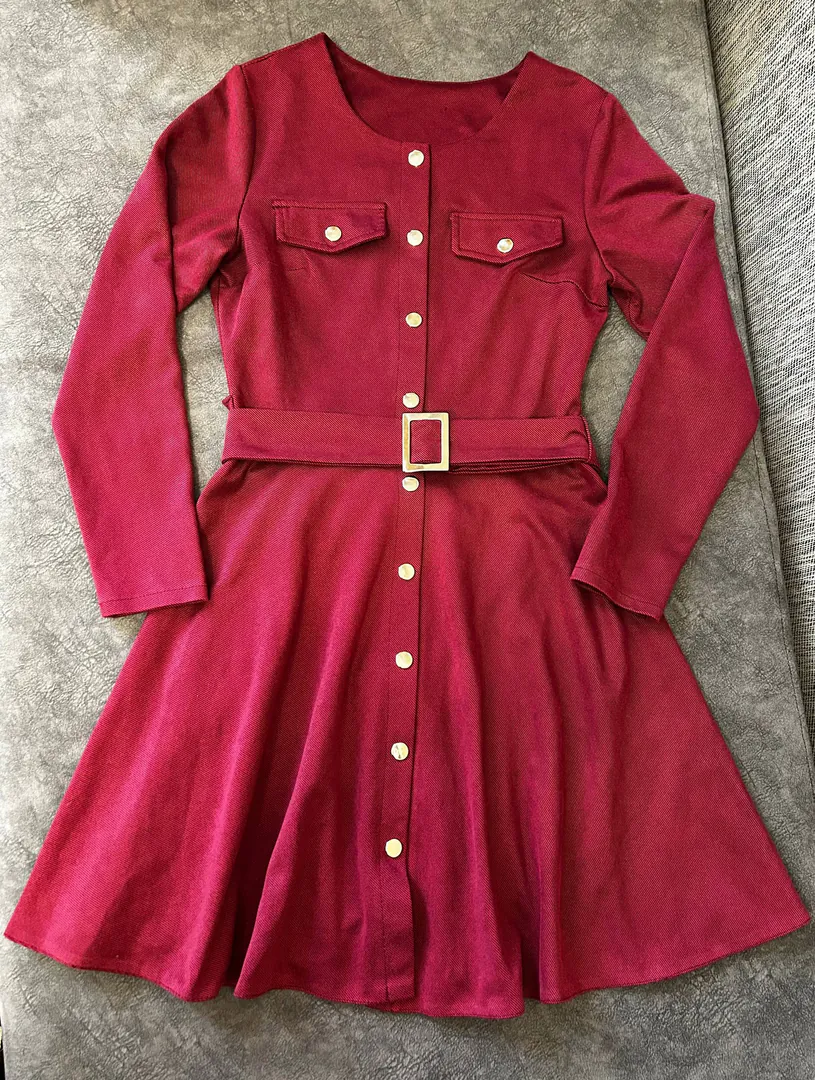 Burgundy A-line dress XS — photo 3