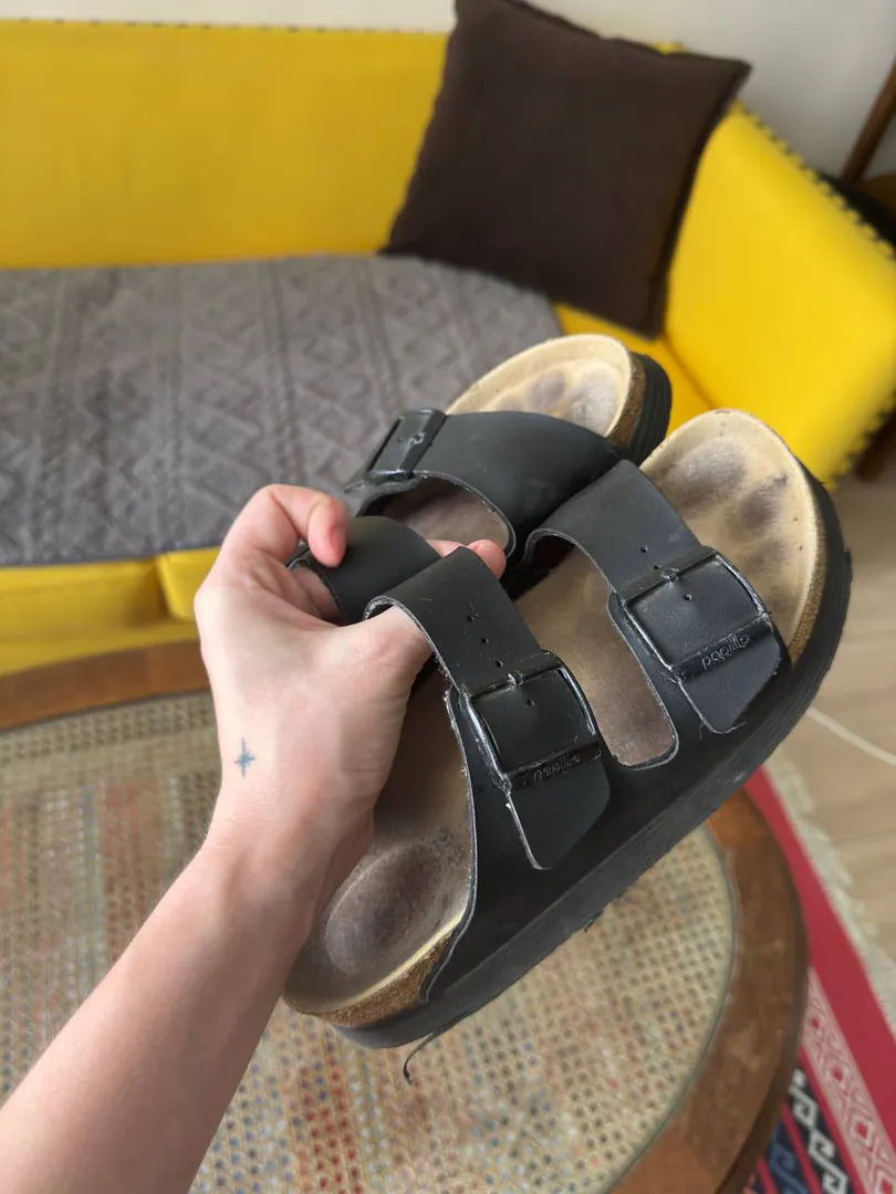 Шлепки Birkenstock черные с платформой 25 мм размер 38 — фото 1