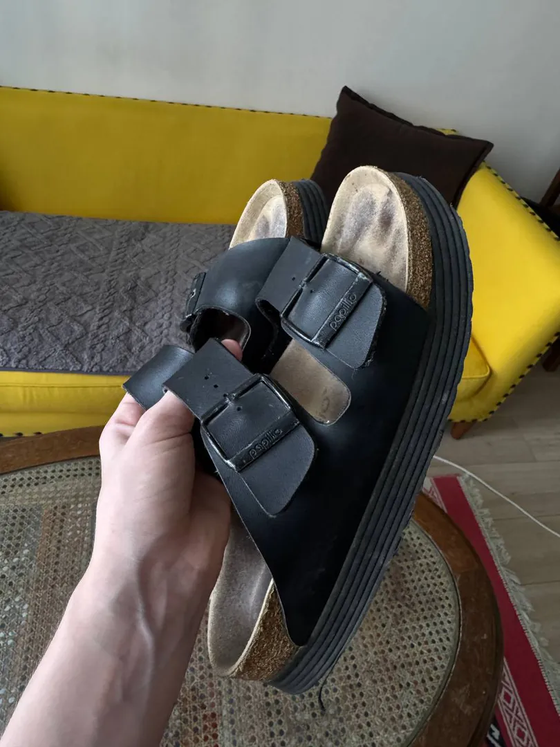 Шлепки Birkenstock черные с платформой 25 мм размер 38 — фото 2