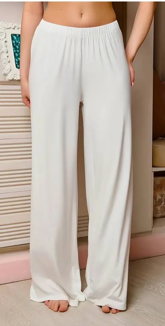 White palazzo pants with elastic waistband — photo 3