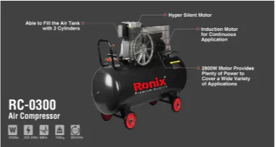 ჰაერის კომპრესორი Ronix RC-0300, 300ლ 4000w 2 — ფოტო 2