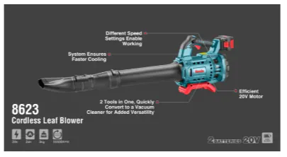 უსადენო ფოთლების დამბერი Ronix 8623, 20V — ფოტო 2