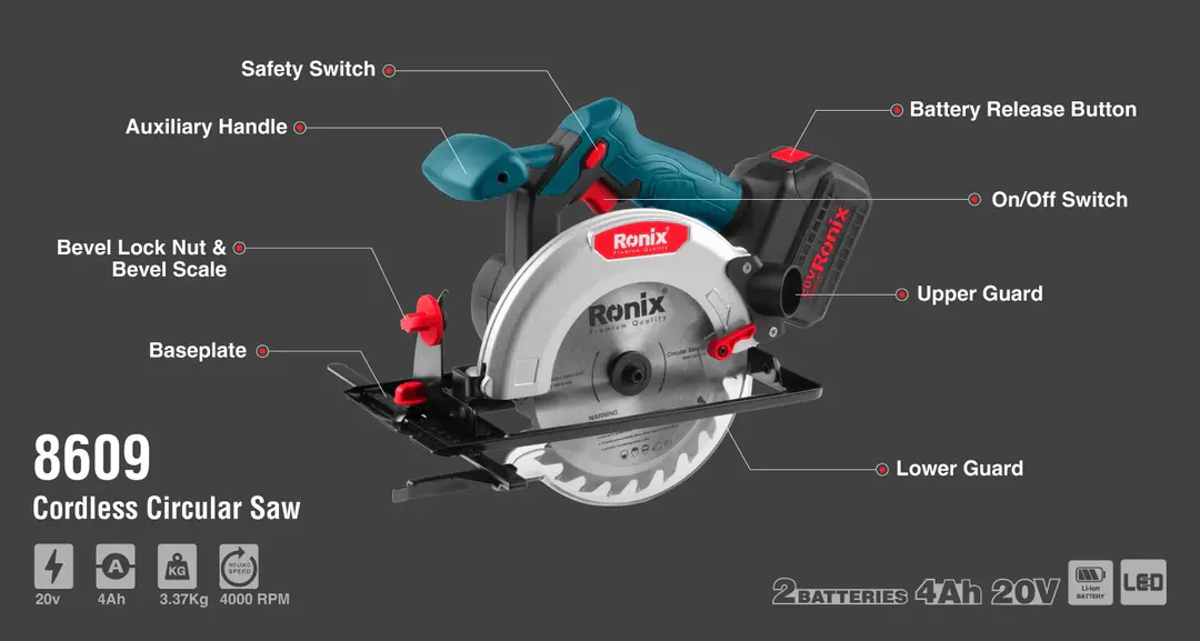 Аккумуляторная циркулярная пила Ronix-8609c 20V — фото 2