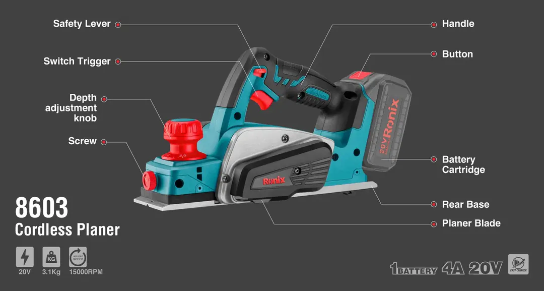 უსადენო რუბანკი Ronix-8603C 20V ელემენტის გარეშე — ფოტო 9