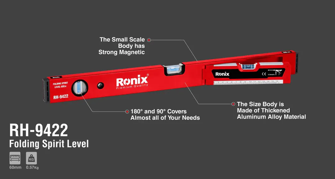 გასაშლელი მაგნიტური თარაზო Ronix RH-9422, 600 mm — ფოტო 7