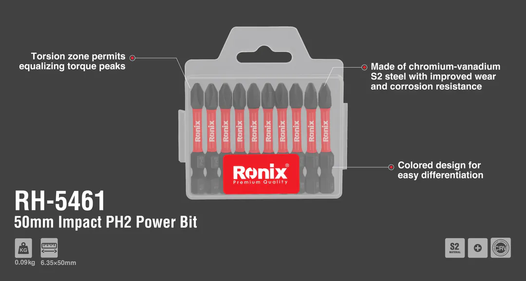 50 მმ PH2 დარტყმითი ბიტების ნაკრები Ronix — ფოტო 2