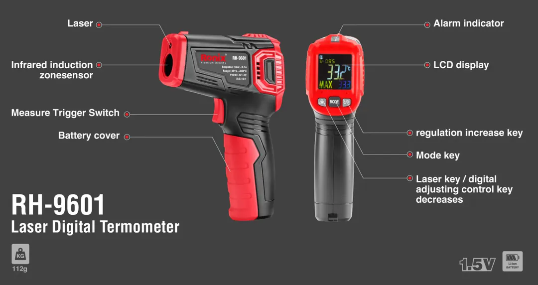 ლაზერული თერმომეტრი Ronix RH-9601, 550°C — ფოტო 8
