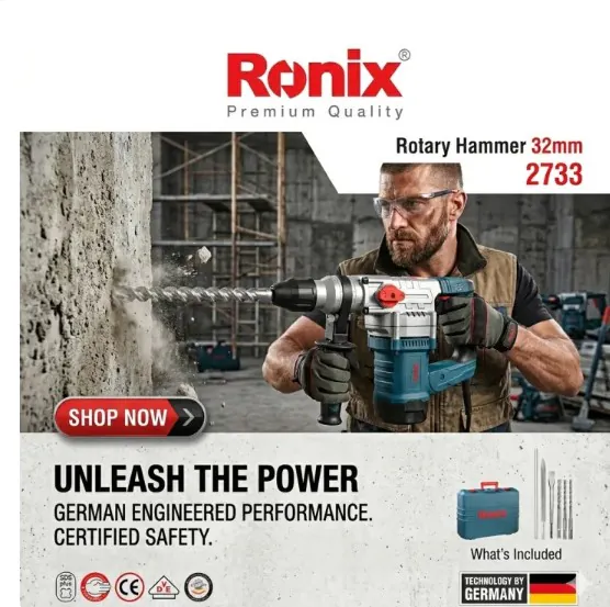 ელექტრო პერფორატორი Ronix-2733 32mm, 6J, 1500w — ფოტო 3