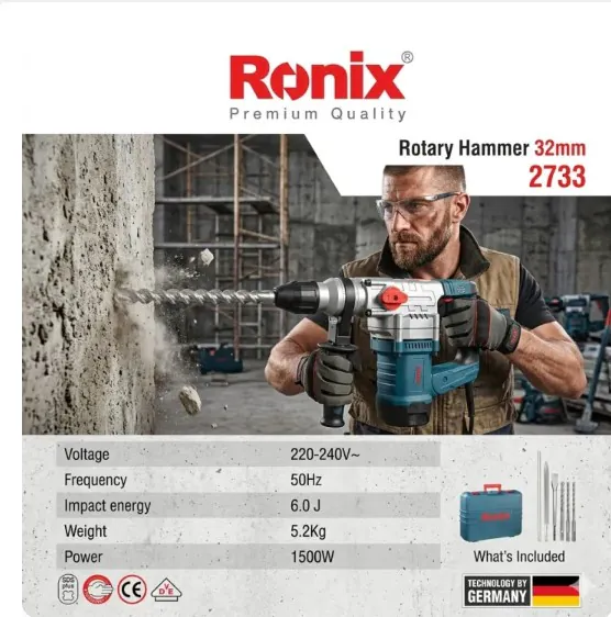 ელექტრო პერფორატორი Ronix-2733 32mm, 6J, 1500w — ფოტო 8