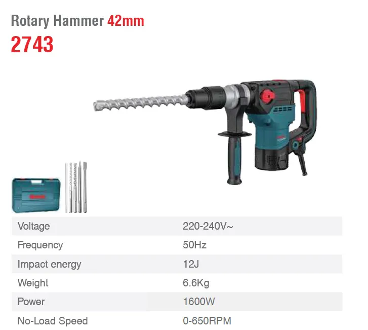 ელექტრო პერფორატორი Ronix-2743 12J, 1600w SDS-MAX — ფოტო 2