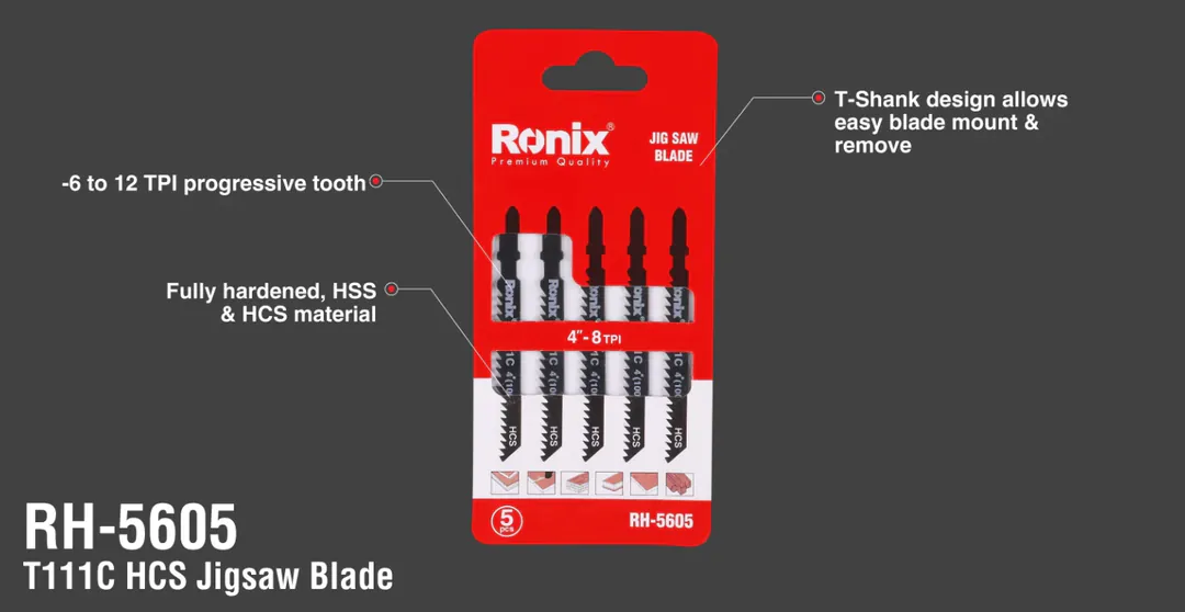 Тонкопильные лезвия для лобзика Ronix RH-5605, T111С, 5 шт. — фото 4