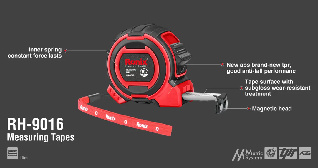 საზომი რულეტი Ronix RH-9016, 10×0.025 მ — ფოტო 3