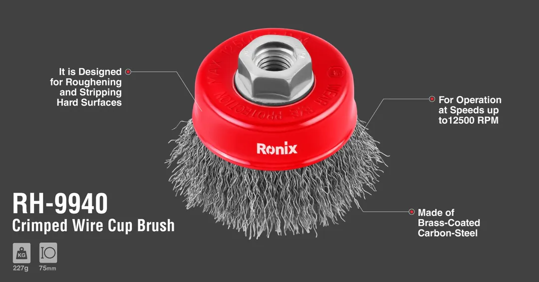 Комбинированная проволочная щетка RONIX RH-9940, 75 мм — фото 2