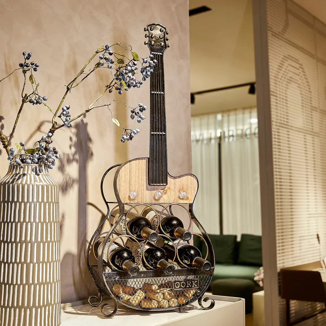Guitar-shaped wine rack, made of metal, — photo 4